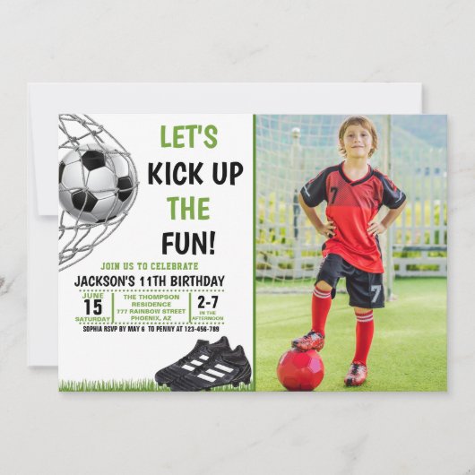 Let's Kick up the fun!, Funny Soccer Birthday 招待状 (正面)