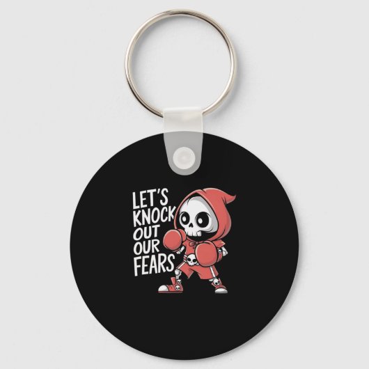Let's Knock Out Our Fears Cute Boxing Skeleton Mot キーホルダー (正面)