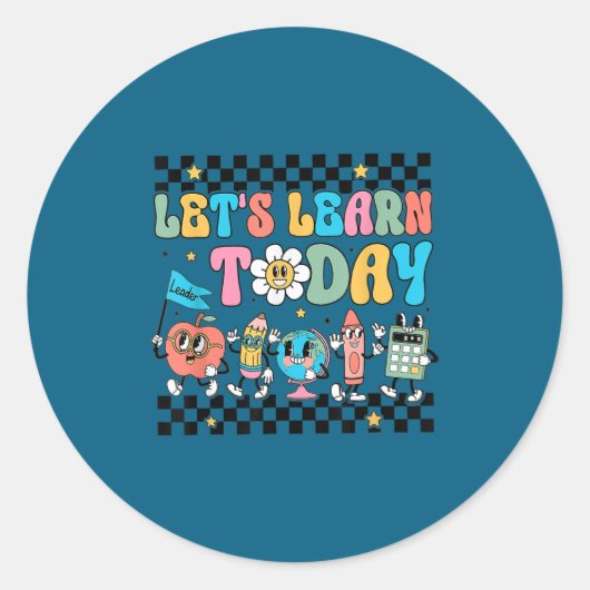 Let's Learn Today Retro Back To School Teacher Mot ラウンドシール (正面)
