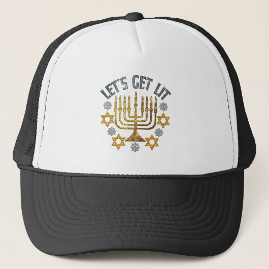 Let's Lit - Happy Hanukkah Jewish Holiday Gift キャップ (正面)