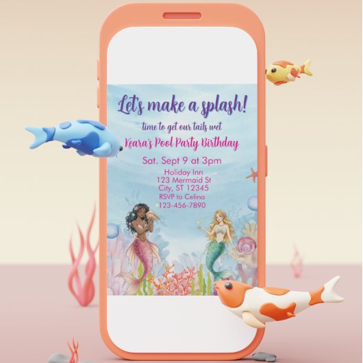 Lets Make a Splash, Mermaid Birthday 招待状