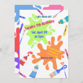 Let's Make Art カラフルな誕生日パーティー 招待状 (正面/裏面)