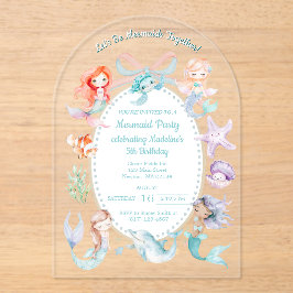 Let's Mermaids Together Mermaidパーティー誕生日 アクリル招待状