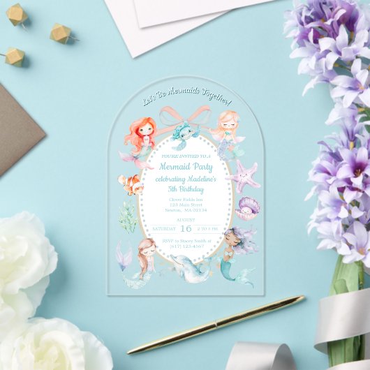 Let's Mermaids Together Mermaidパーティー誕生日 アクリル招待状 (インサイチュ (ウェディング))