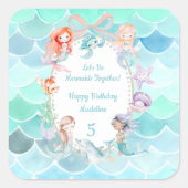 Let's Mermaids Together Mermaidパーティー誕生日 スクエアシール (正面)