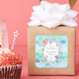 Let's Mermaids Together Mermaidパーティー誕生日 スクエアシール