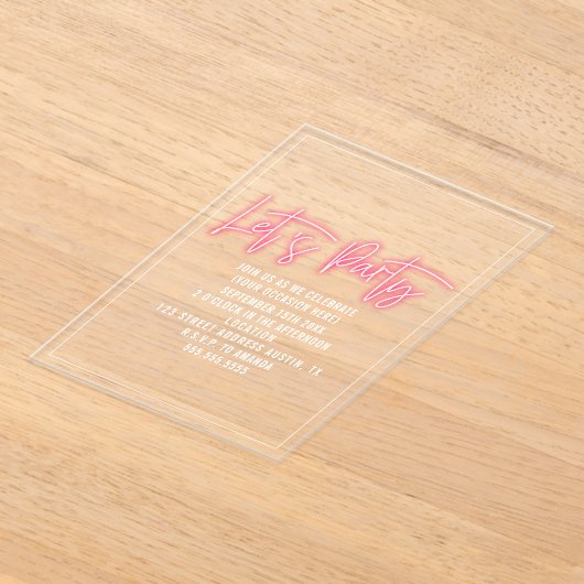 Let's Neon Script Generic Anyパーティー アクリル招待状 (レイダウン)