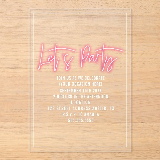 Let's Neon Script Generic Anyパーティー アクリル招待状 (正面)