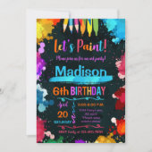 Let's Paint アート バースデー パーティー ブラック 招待状 (正面)