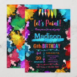 Let's Paint アート バースデー パーティー ブラック 招待状