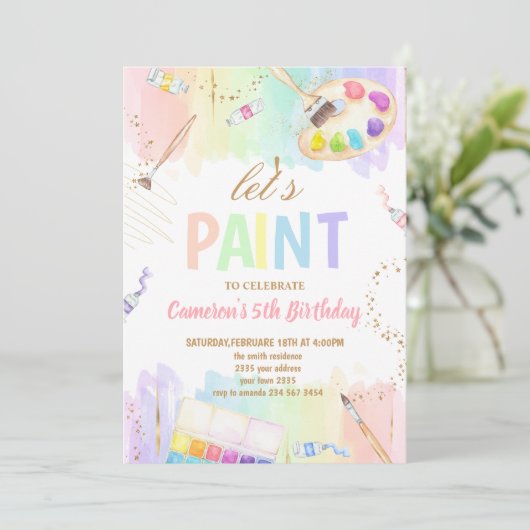 Let's Paint Art Painting Birthday Party 招待状 (スタンド正面)