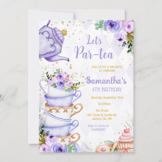 Let's Par-tea Birthday Tea Party Invitation 招待状 (正面)