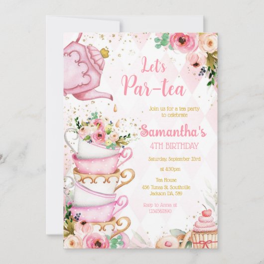 Let's Par-tea Birthday Tea Party Invitation 招待状 (正面)
