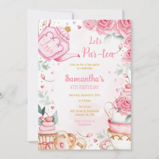 Let's Par-tea Birthday Tea Party Invitation 招待状 (正面)