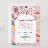 Let's Par Tea Pink 40th Birthday Gardenフローラ 招待状 (正面)