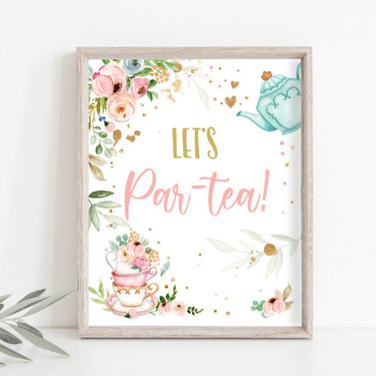 Let's Par-Tea Tea Party Baby Brewing Baby Shower ポスター