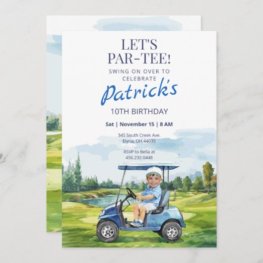Let's Par-Tee Golf Any Age Birthday Photo Invite 招待状 (正面/裏面)