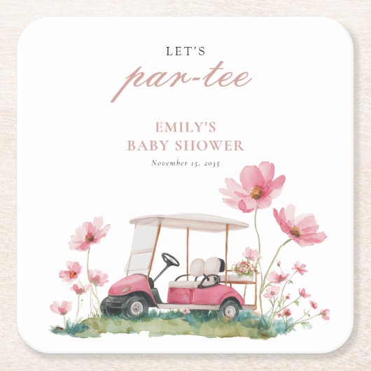 Let's Par-tee Golf Baby Shower スクエアペーパーコースター (正面)