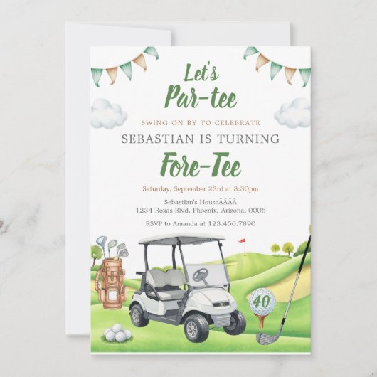 Let's Par Tee Golf Birthday Invitation 招待状 (正面)