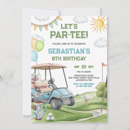 Let's Par Tee Golf Birthday Invitation 招待状 (正面)