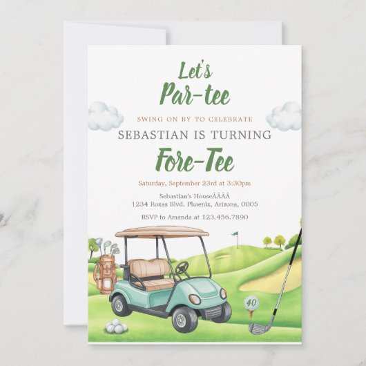 Let's Par Tee Golf Birthday Invitation 招待状 (正面)