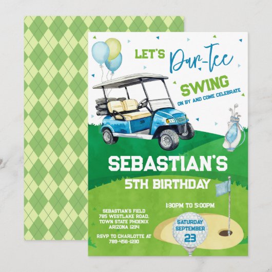 Let's Par Tee Golf Birthday Invitation 招待状 (正面/裏面)