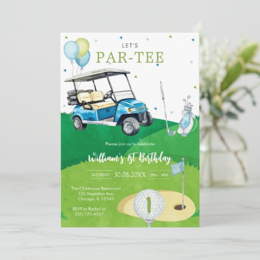 Let's Par-tee Golf Boy 1st Birthday Invitati 招待状 (スタンド正面)