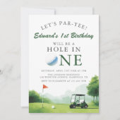 Let's Par-Tee Golf Buggy Fun 1st Birthday 招待状 (正面)