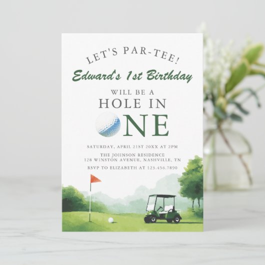 Let's Par-Tee Golf Buggy Fun 1st Birthday 招待状 (スタンド正面)
