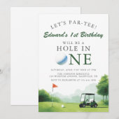 Let's Par-Tee Golf Buggy Fun 1st Birthday 招待状 (正面/裏面)