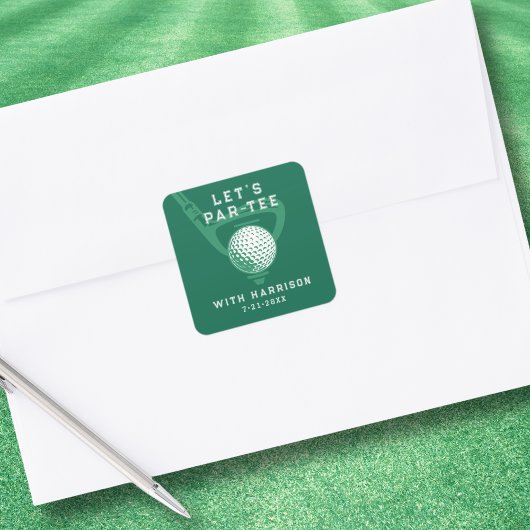Let's Par-tee Golf Theme Birthday Green スクエアシール