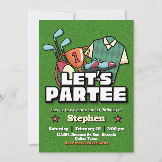 Lets Partee - Golf Birthday Invitation 招待状 (正面)
