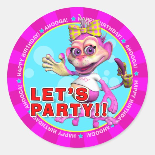 LET'S PARTY!! Birthday Stickers with Pinky ラウンドシール (正面)