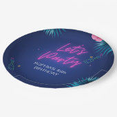 Let's Party - Birthday woman with neon theme ペーパープレート (アングル)