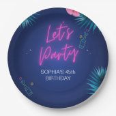 Let's Party - Birthday woman with neon theme ペーパープレート (正面)