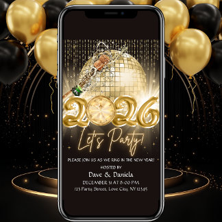 Lets Party Black Gold New Year Eve 2026 Invitation 招待状