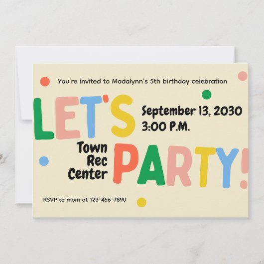let's party colorful birthday celebration invite 招待状 (正面)