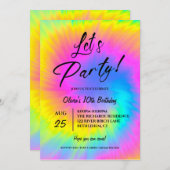 Let's Party  Colorful Tie Dye birthday  招待状 (正面/裏面)