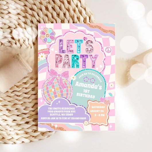 LET'S PARTY Disco Rainbow Birthday Invitation 招待状