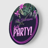 Let's Party Electric Pink Neon Tropical Birthday ラージ壁時計 (傾斜)