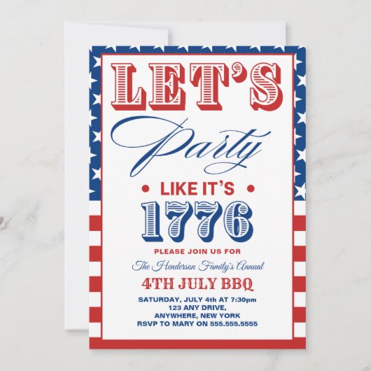 Lets Party Like It's 1776 Funny 4th July Party 招待状 (正面)
