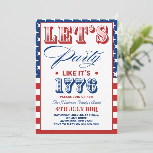 Lets Party Like It's 1776 Funny 4th July Party 招待状 (スタンド正面)