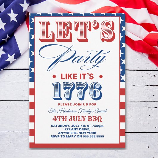 Lets Party Like It's 1776 Funny 4th July Party 招待状