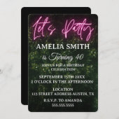 Let's Party Neon Boxwood Birthday 招待状 (正面/裏面)