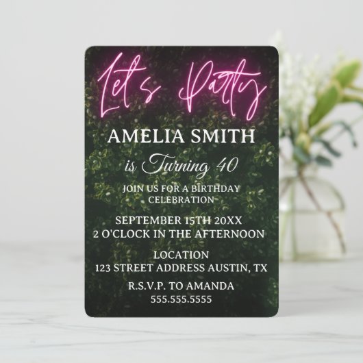 Let's Party Neon Boxwood Birthday 招待状 (スタンド正面)