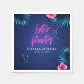 Let's Party Neon Electric Pink Birthday Woman スタンダードカクテルナプキン (正面)