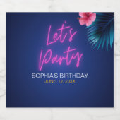 Let's Party Neon Electric Pink Fun Birthday ビールラベル (シングルラベル)