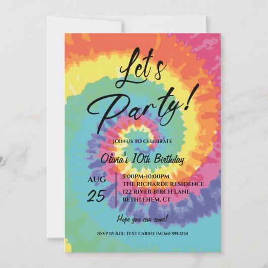 Let's Party, Pink Tie Dye birthday  招待状 (正面)