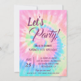 Let's Party, Pink Tie Dye birthday 招待状