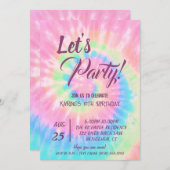 Let's Party, Pink Tie Dye birthday 招待状 (正面/裏面)